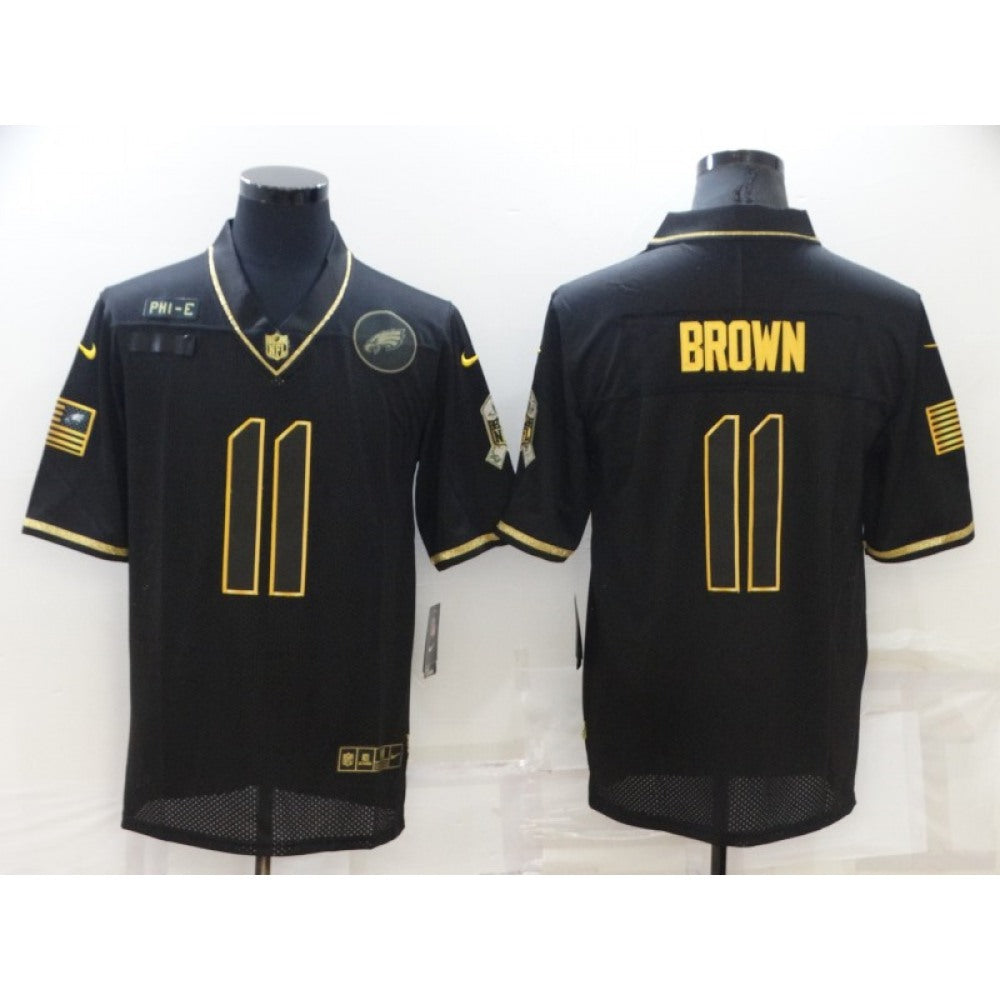 Men's Philadelphia Eagles #11 A. J. Brown Black/Gold Salute To Service Limited Stitched Jersey 