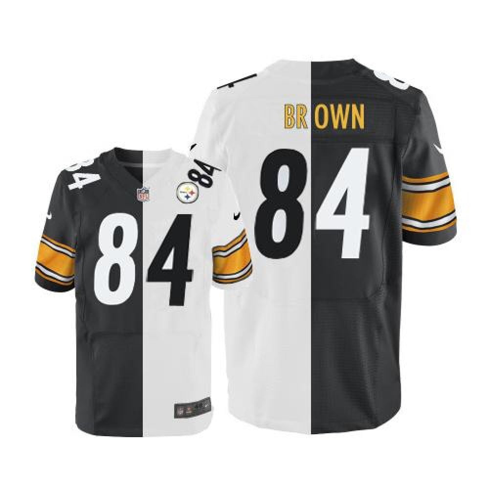 Steelers #84 Antonio Brown White/Black Men's Stitched NFL Elite Split Jersey 