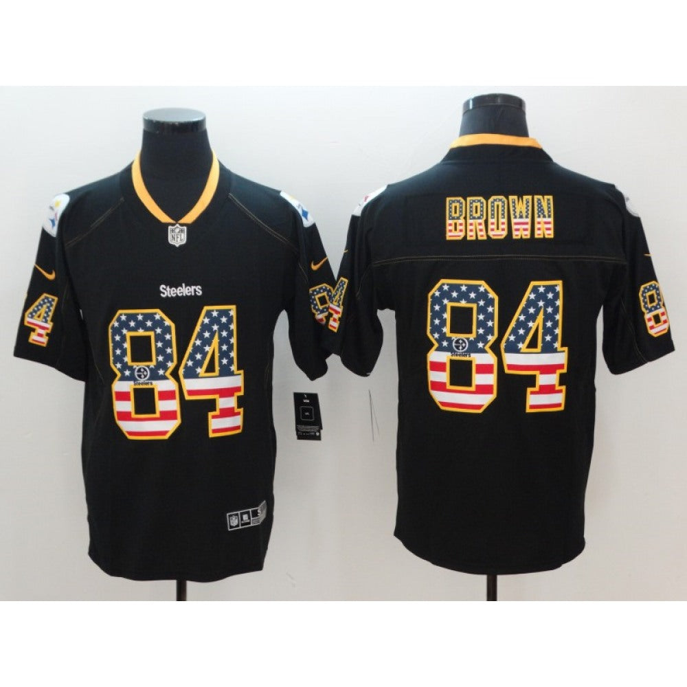 Men's Pittsburgh Steelers #84 Antonio Brown Black 2018 USA Flag Color Rush Limited Fashion NFL Stitched Jersey 