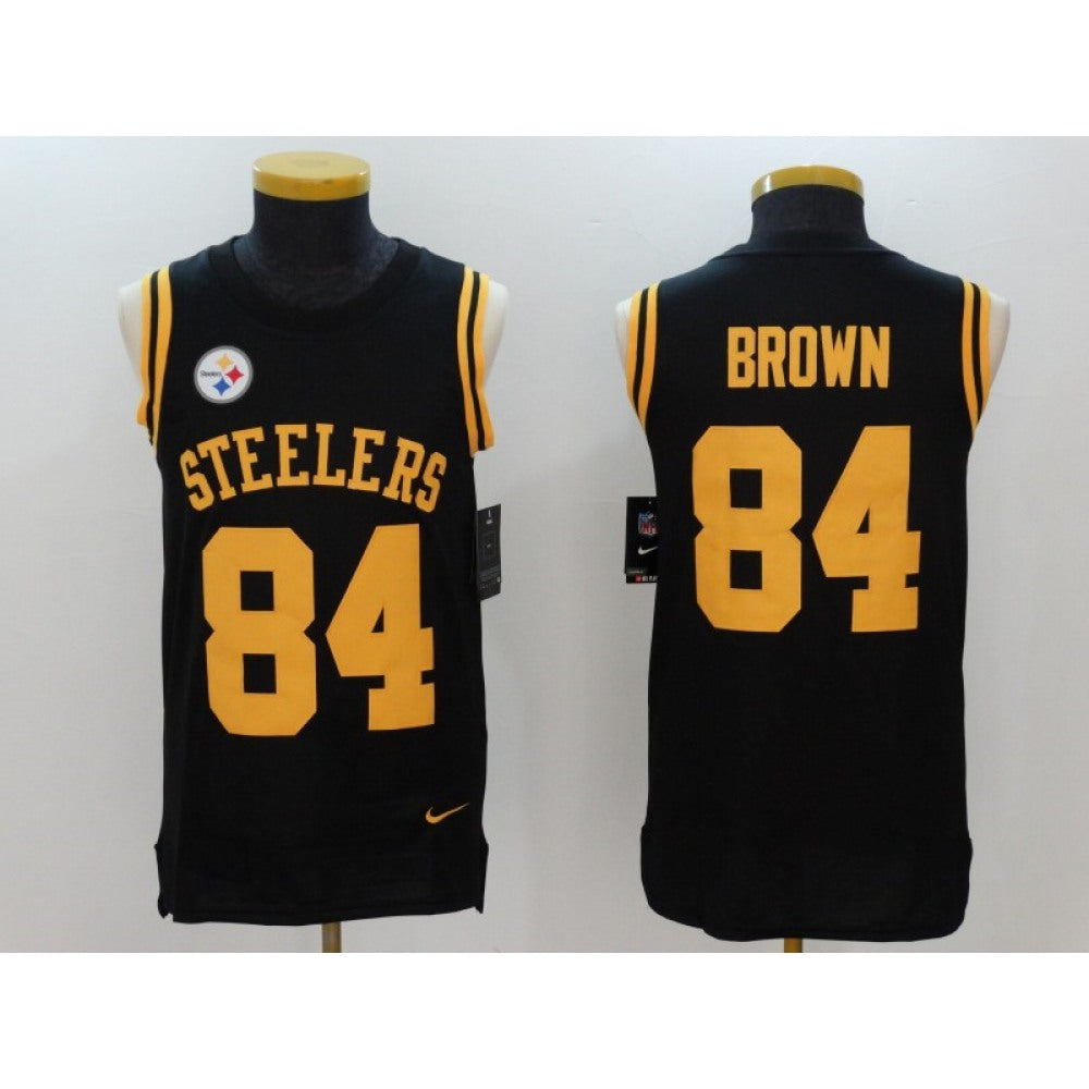 Men's Pittsburgh Steelers #84 Antonio Brown Black Team Color Stitched NFL Limited Rush Tank Top Jersey 