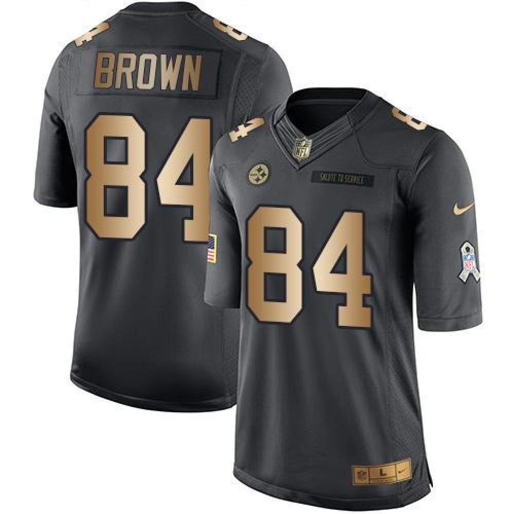 Steelers #84 Antonio Brown Black Men's Stitched NFL Limited Gold Salute To Service Jersey 