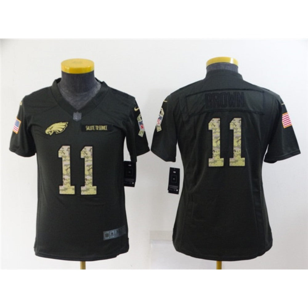 Youth Philadelphia Eagles #11 A. J. Brown Black Salute To Service Stitched Football Jersey 