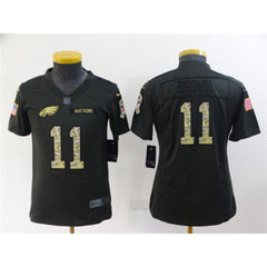 Youth Philadelphia Eagles #11 A. J. Brown Black Salute To Service Stitched Football Jersey 