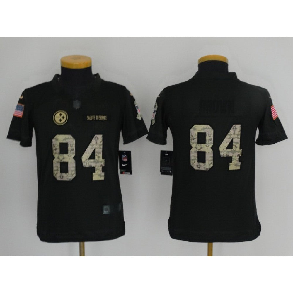 Youth Pittsburgh Steelers #84 Antonio Brown Black Salute to Service Limited Stitched NFL Jersey 