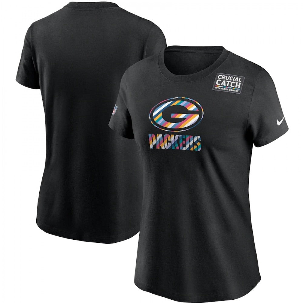 Women's Green Bay Packers 2020 Black Sideline Crucial Catch Performance T-Shirt(Run Small) 