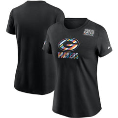 Women's Green Bay Packers 2020 Black Sideline Crucial Catch Performance T-Shirt(Run Small) 