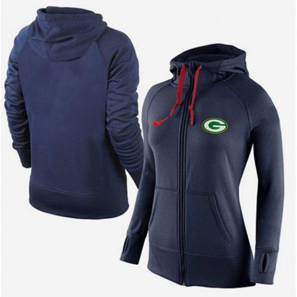 Women's Green Bay Packers Full-Zip Performance Hoodie Dark Blue 