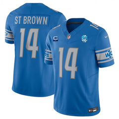Men's Detroit Lions #14 Amon-Ra St. Brown Blue 2023 F.U.S.E. With 1-Star C Patch And 90th Anniversary Patch Vapor Untouchable Limited Stitched Jersey 