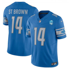 Men's Detroit Lions #14 Amon-Ra St. Brown Blue 2023 F.U.S.E. 90th Anniversary Vapor Untouchable Limited Stitched Jersey 