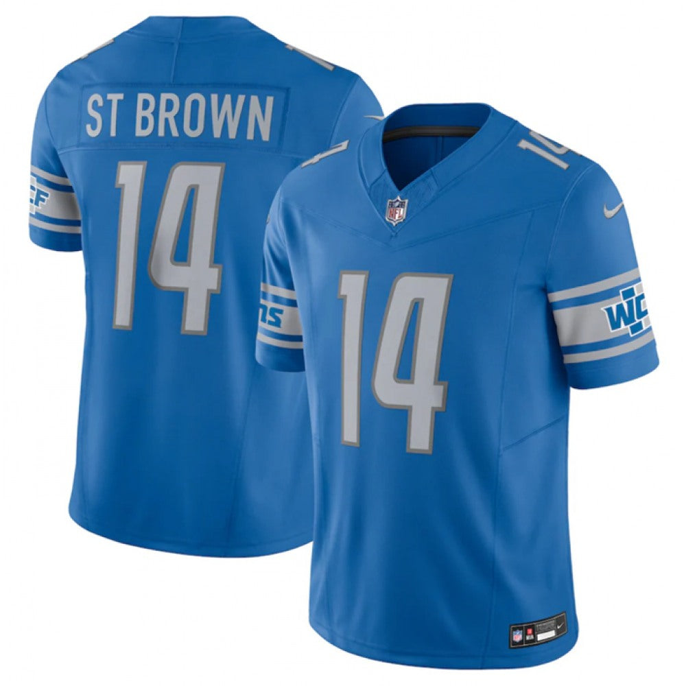 Men's Detroit Lions #14 Amon-Ra St. Brown Blue 2023 F.U.S.E. Vapor Untouchable Limited Stitched Jersey 