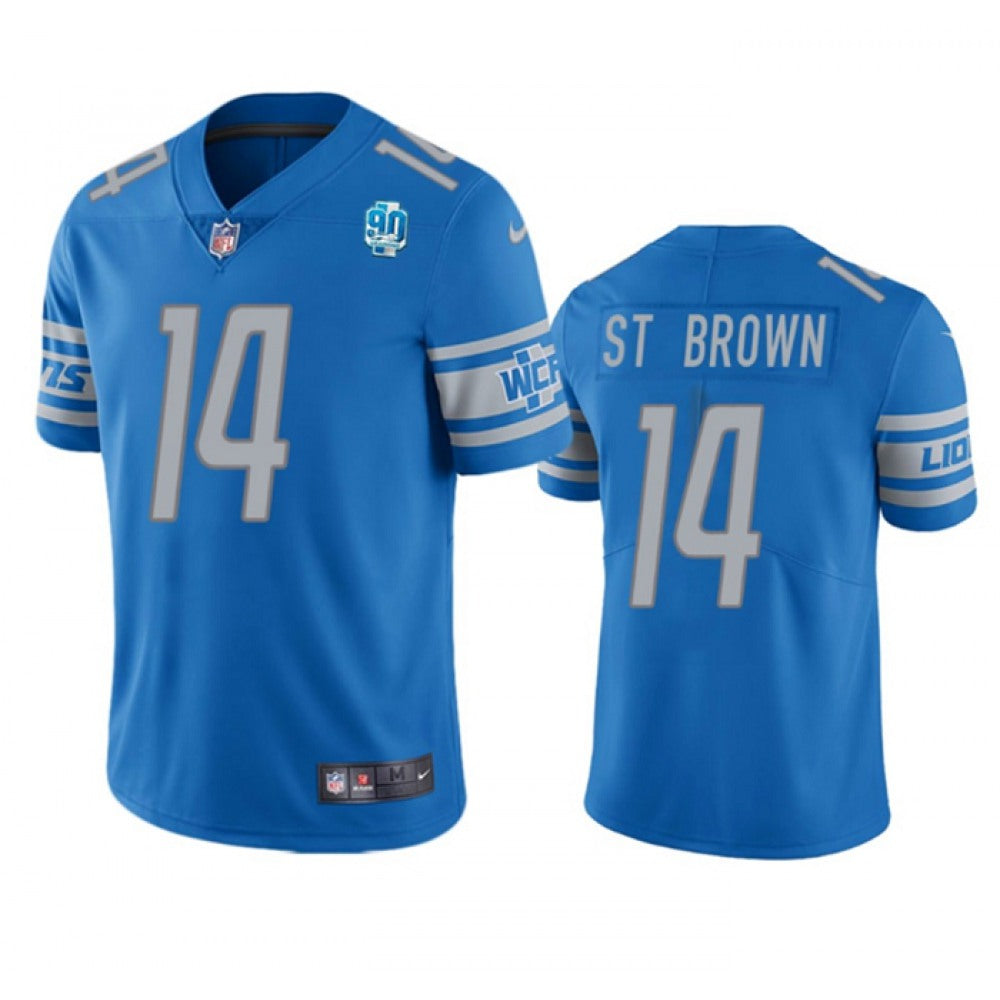 Men's Detroit Lions #14 Amon-Ra St. Brown Blue 2023 90th Anniversary Vapor Untouchable Limited Stitched Jersey 