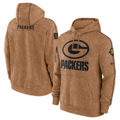 Men's Green Bay Packers 2023 Brown Salute to Service Pullover Hoodie 
