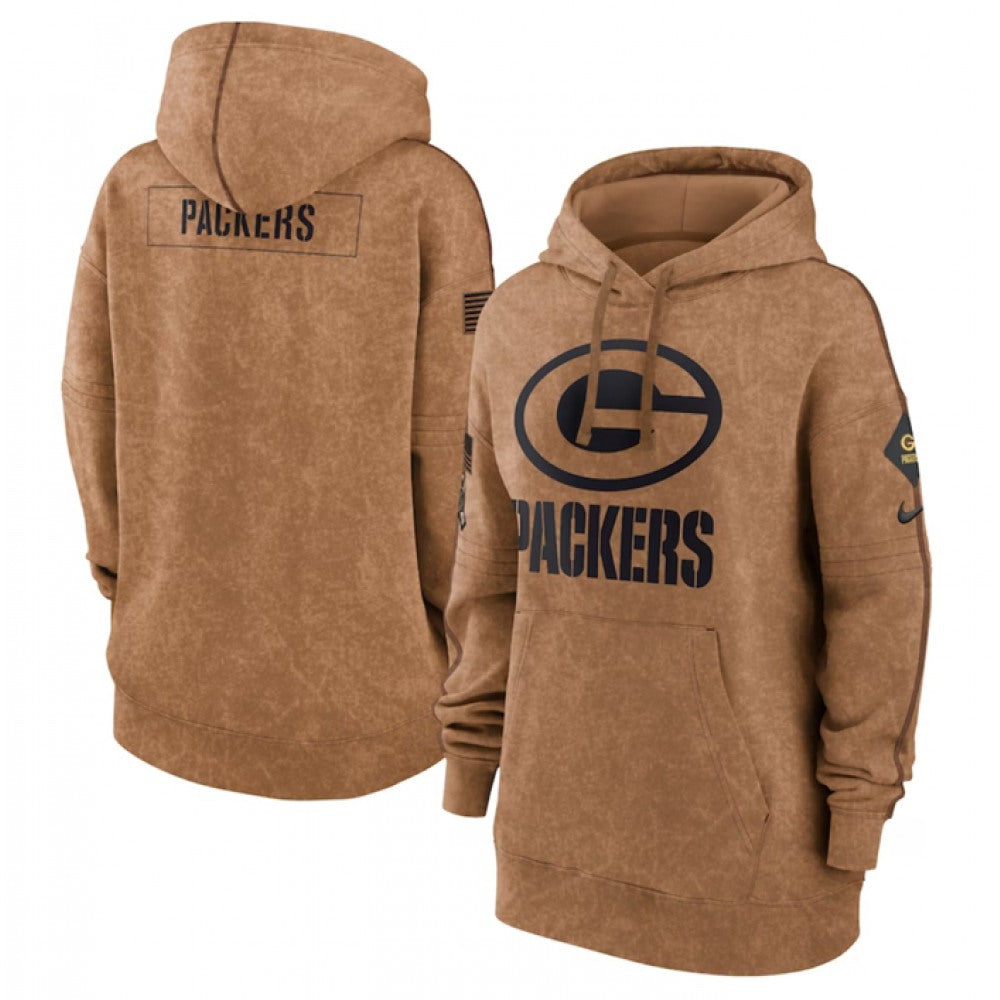 Women's Green Bay Packers 2023 Brown Salute to Service Pullover Hoodie(Run Small) 