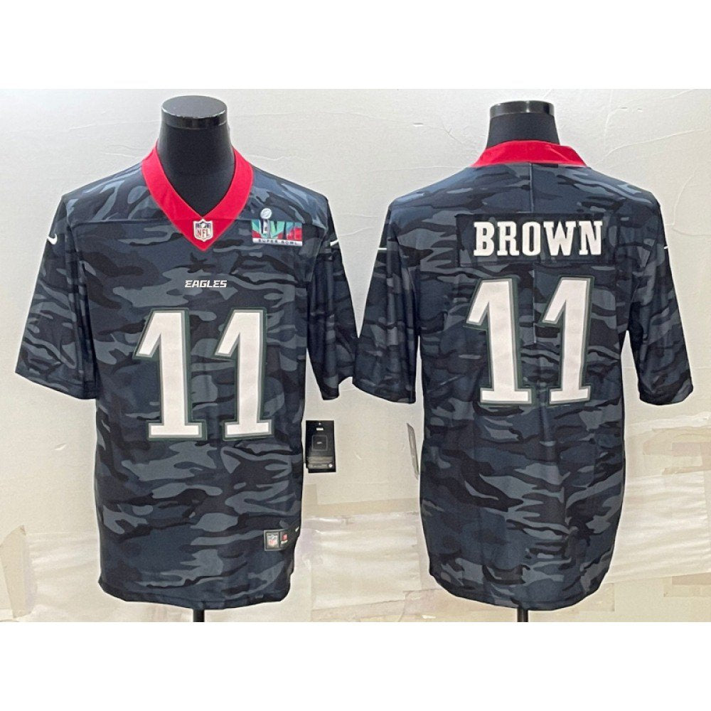 Men's Philadelphia Eagles #11 A. J. Brown Camo Super Bowl LVII Patch Limited Stitched Jersey 