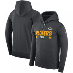 Men's Green Bay Packers Charcoal Sideline Team Name Performance Pullover Hoodie 