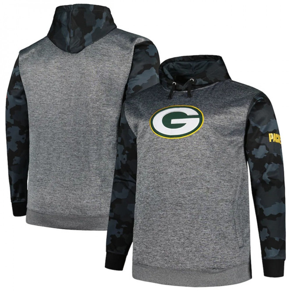 Men's Green Bay Packers Heather Charcoal Big & Tall Camo Pullover Hoodie 