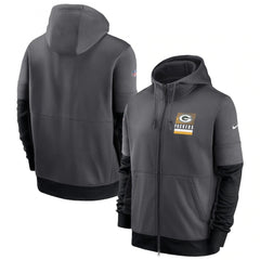 Men's Green Bay Packers Charcoal Sideline Impact Lockup Performance Full-Zip Hoodie 