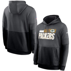 Men's Green Bay Packers Charcoal/Black Sideline Impact Lockup Performance Pullover Hoodie 