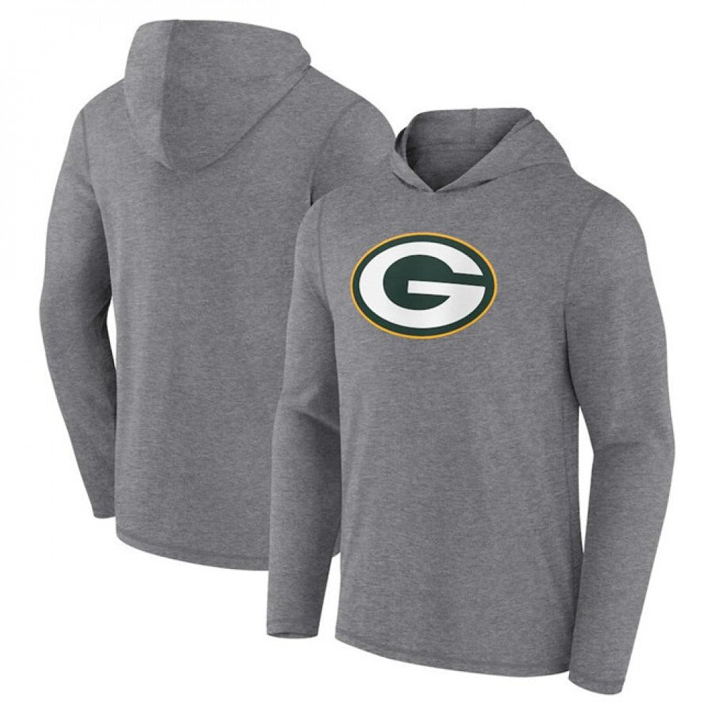 Men's Green Bay Packers Heather Gray Primary Logo Long Sleeve Hoodie T-Shirt 