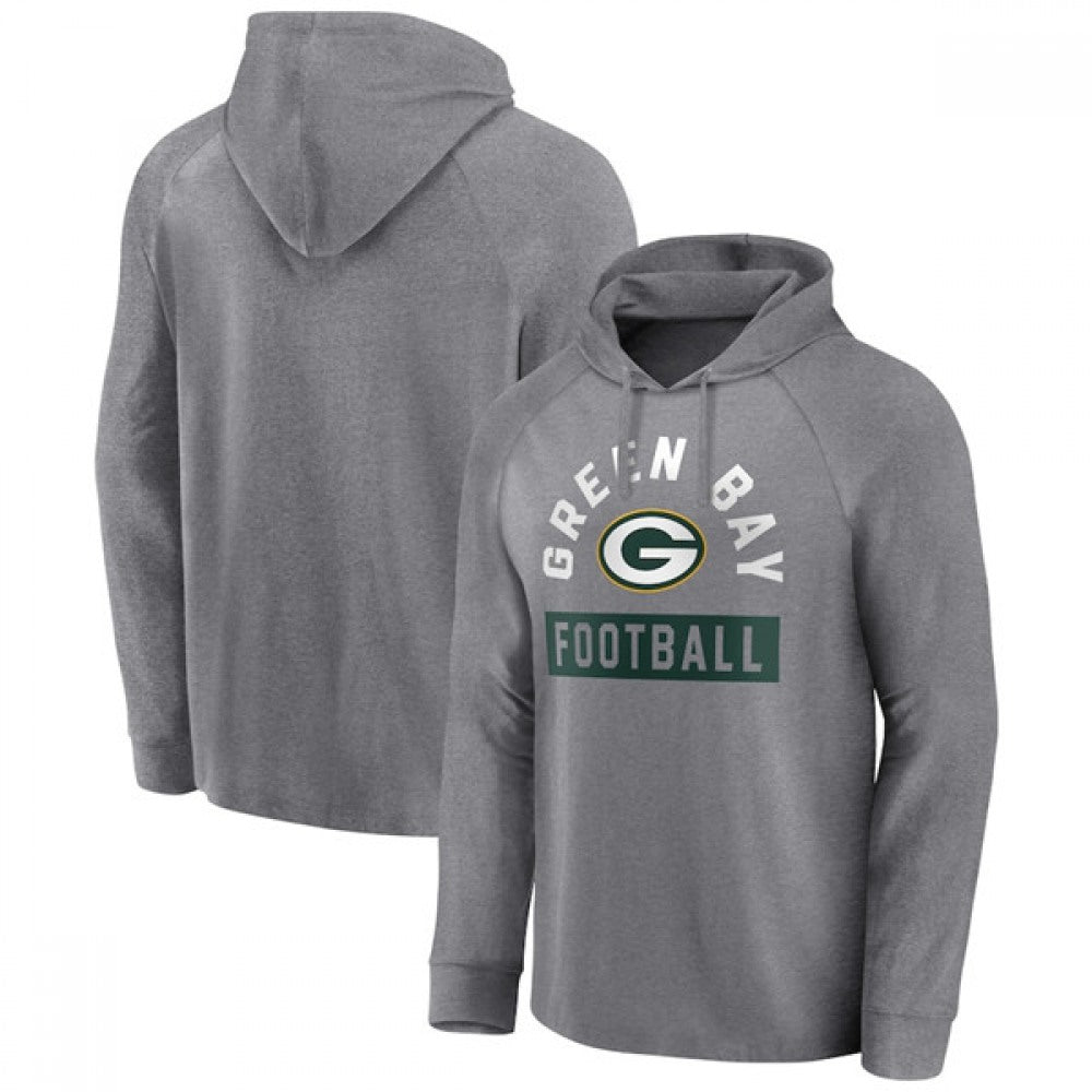 Men's Green Bay Packers Heathered Gray No Time Off Raglan Pullover Hoodie 