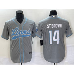 Men's Detroit Lions #14 Amon-Ra St. Brown Gray Cool Base Stitched Baseball Jersey 