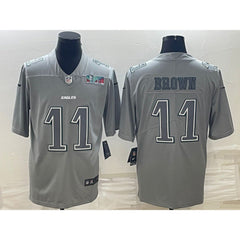 Men's Philadelphia Eagles #11 A.J. Brown Gray Super Bowl LVII Patch Atmosphere Fashion Stitched Jersey 