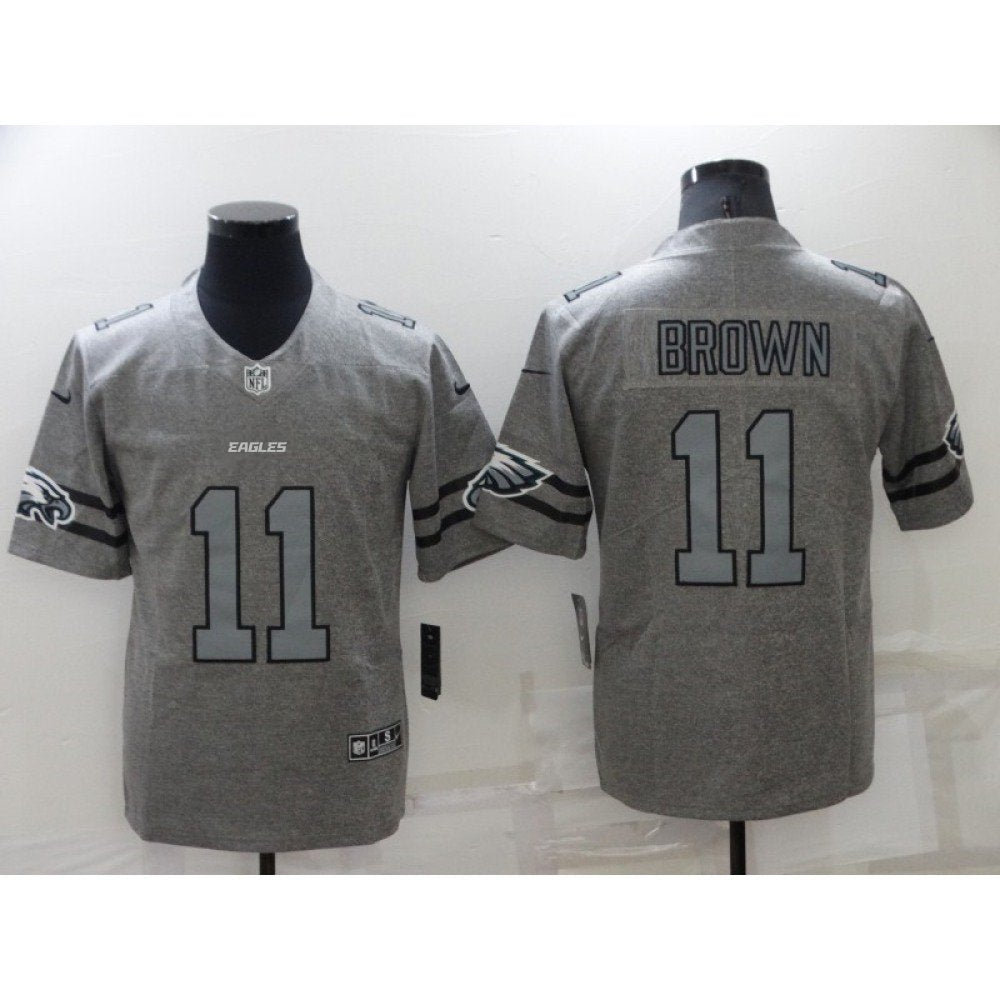 Men's Philadelphia Eagles #11 A. J. Brown Gray Gridiron Team Logo Limited Stitched Jersey 