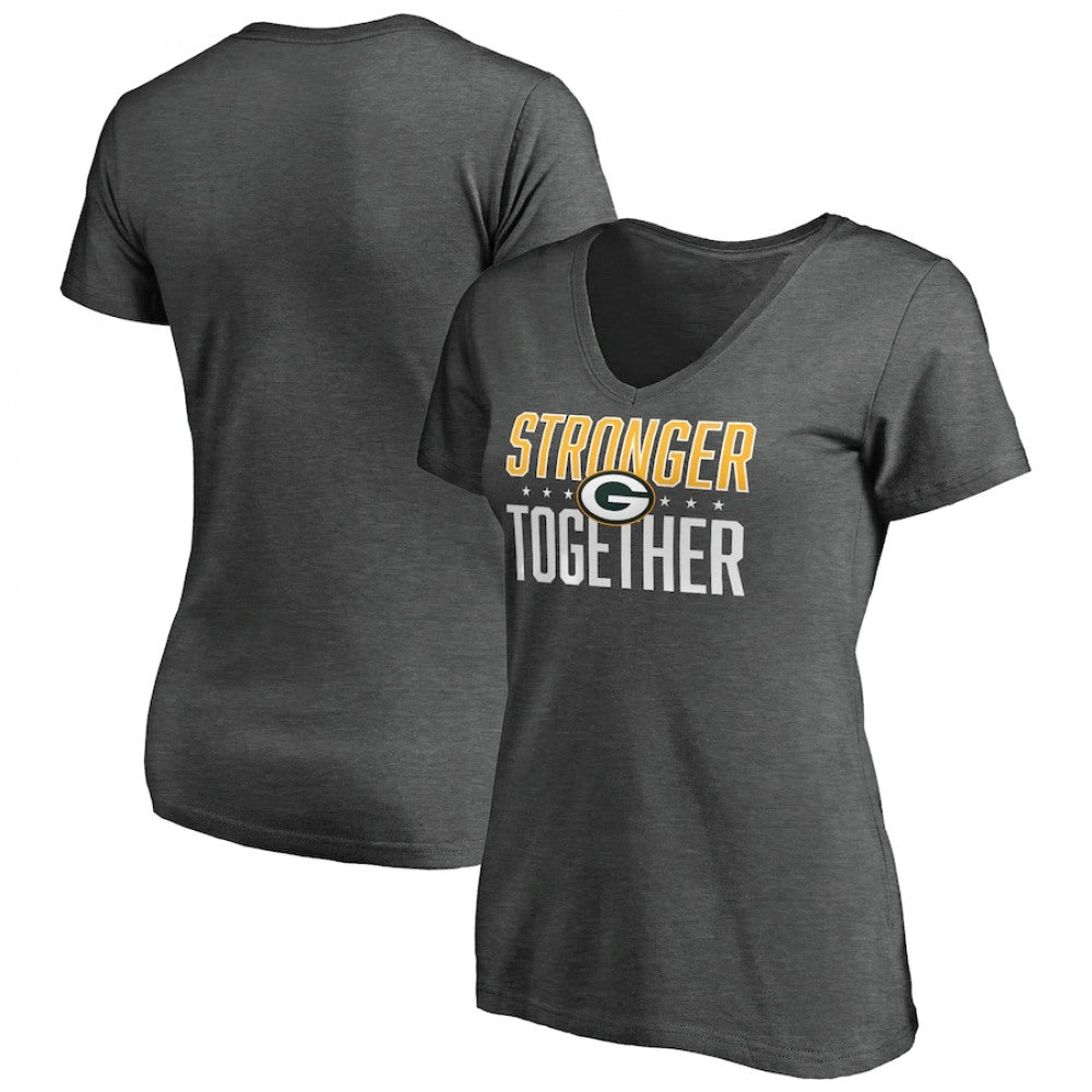 Women's Green Bay Packers Heather Stronger Together Space Dye V-Neck T-Shirt(Run Small) 