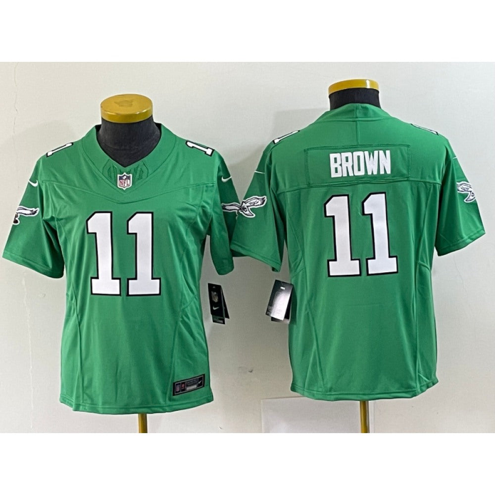 Women's Philadelphia Eagles #11 A. J. Brown Green 2023 F.U.S.E. Stitched Football Jersey(Run Small) 