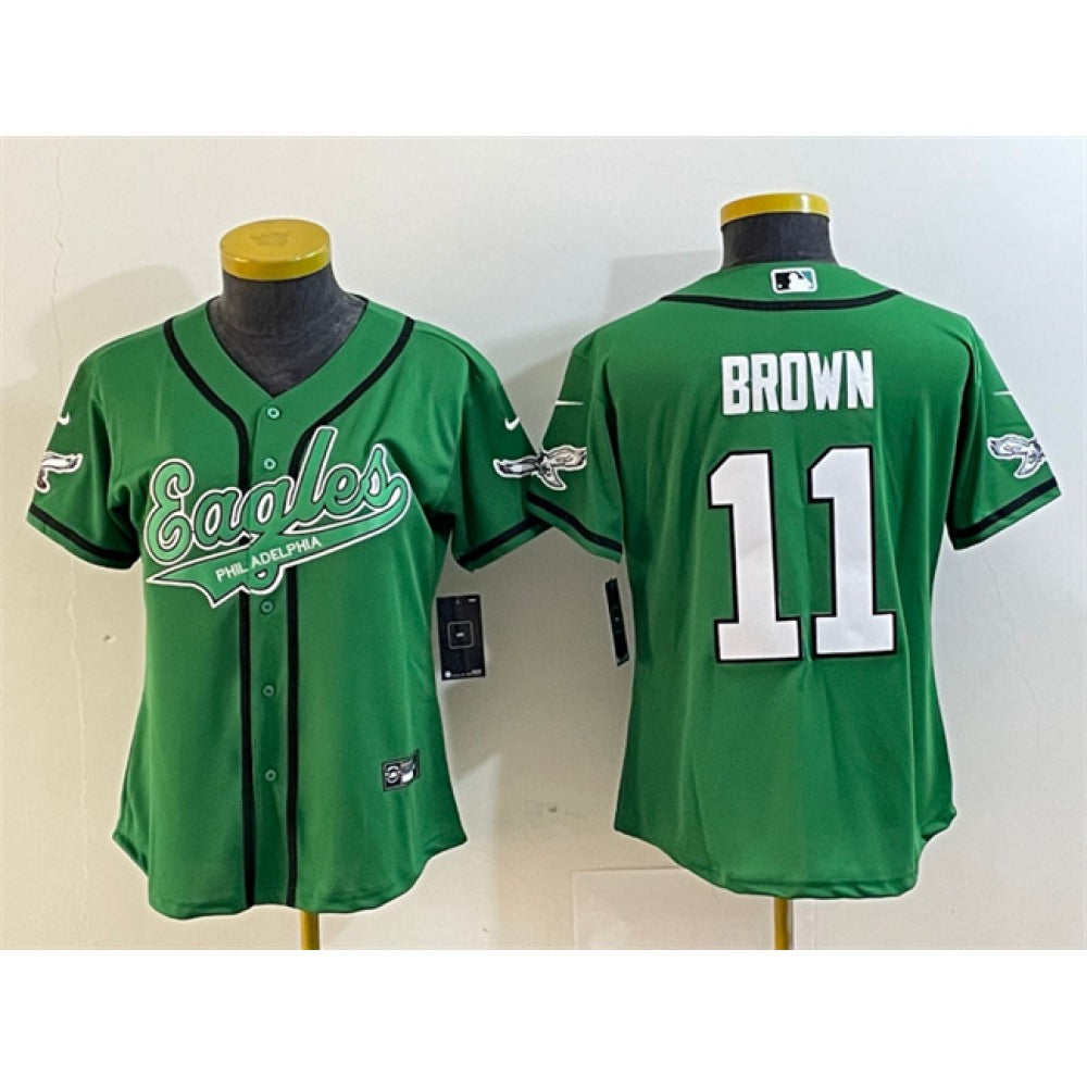 Women's Philadelphia Eagles #11 A. J. Brown Green Cool Base Stitched Baseball Jersey(Run Small) 