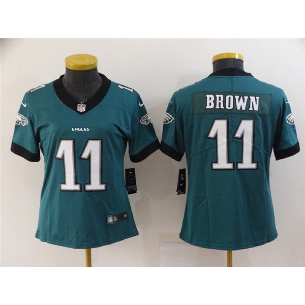 Women's Philadelphia Eagles #11 A. J. Brown Green Vapor Stitched Football Jersey(Run Small) 
