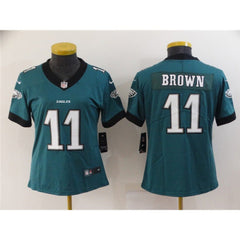 Women's Philadelphia Eagles #11 A. J. Brown Green Vapor Stitched Football Jersey(Run Small) 