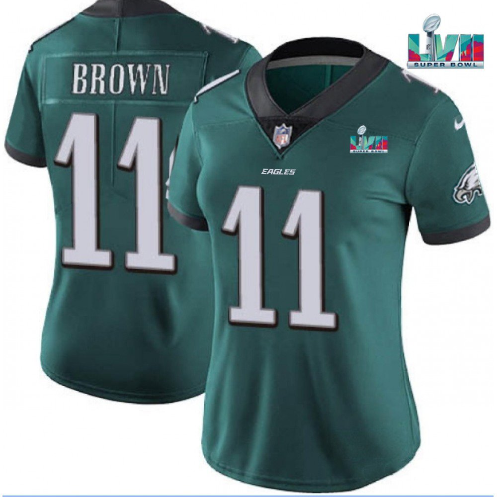 Women's Philadelphia Eagles #11 A.J. Brown Green Super Bowl LVII PatchVapor Untouchable Limited Stitched Football Jersey(Run Small) 