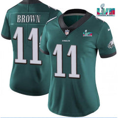 Women's Philadelphia Eagles #11 A.J. Brown Green Super Bowl LVII PatchVapor Untouchable Limited Stitched Football Jersey(Run Small) 