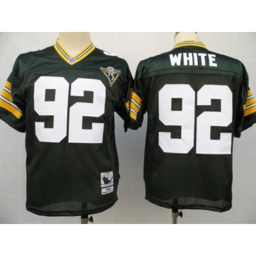 Mitchell & Ness Packers #92 Reggie White Green With 75th Patch Stitched NFL Jersey 
