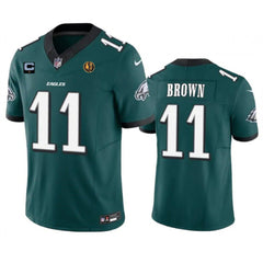 Men's Philadelphia Eagles #11 A. J. Brown Green 2023 F.U.S.E. With 1-star C Patch And John Madden Patch Vapor Limited Stitched Football Jersey 
