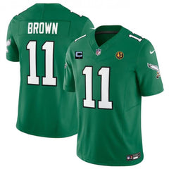 Men's Philadelphia Eagles #11 A. J. Brown Green 2023 F.U.S.E. Throwback With 1-star C Patch And John Madden Patch Vapor Limited Stitched Football Jersey 