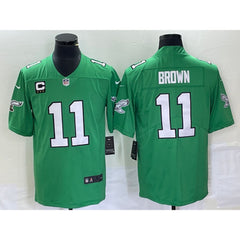 Men's Philadelphia Eagles #11 A. J. Brown Green With 3-star C Patch Stitched Football Jersey 