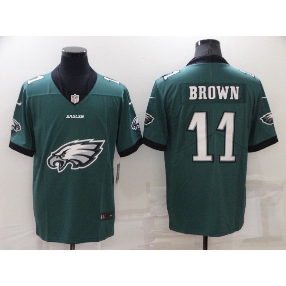 Men's Philadelphia Eagles #11 A. J. Brown Green Team Big Logo Limited Stitched Jersey 
