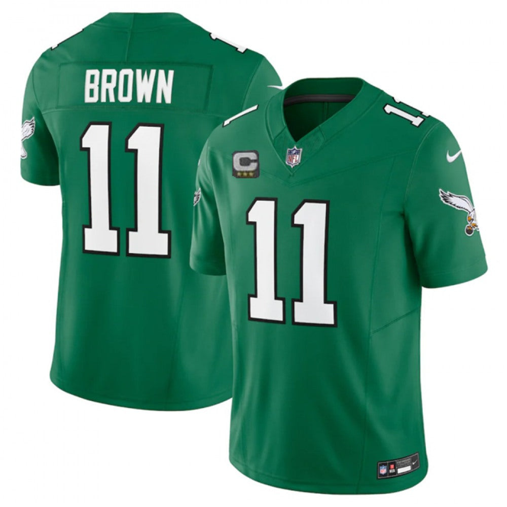Youth Philadelphia Eagles #11 A. J. Brown Green 2023 F.U.S.E. With C Patch Stitched Football Jersey 