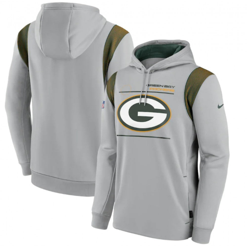 Men's Green Bay Packers 2021 Grey Sideline Logo Performance Pullover Hoodie 