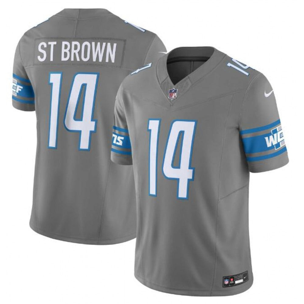 Men's Detroit Lions #14 Amon-Ra St. Brown Grey 2023 F.U.S.E. Vapor Untouchable Limited Stitched Jersey 