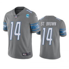 Men's Detroit Lions #14 Amon-Ra St. Brown Grey 2023 90th Anniversary Vapor Untouchable Limited Stitched Jersey 