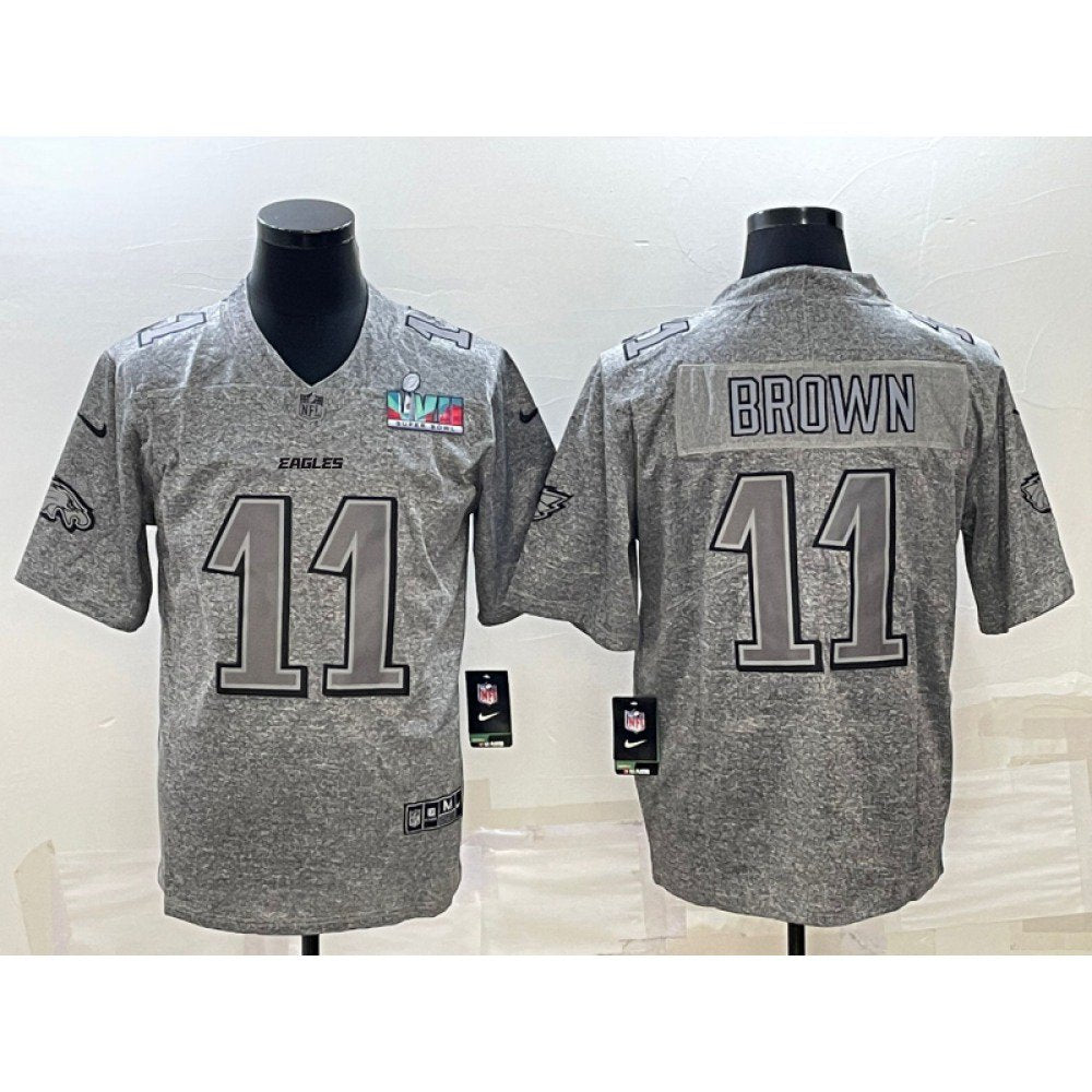 Men's Philadelphia Eagles #11 A. J. Brown Grey Super Bowl LVII Patch Stitched Jersey 