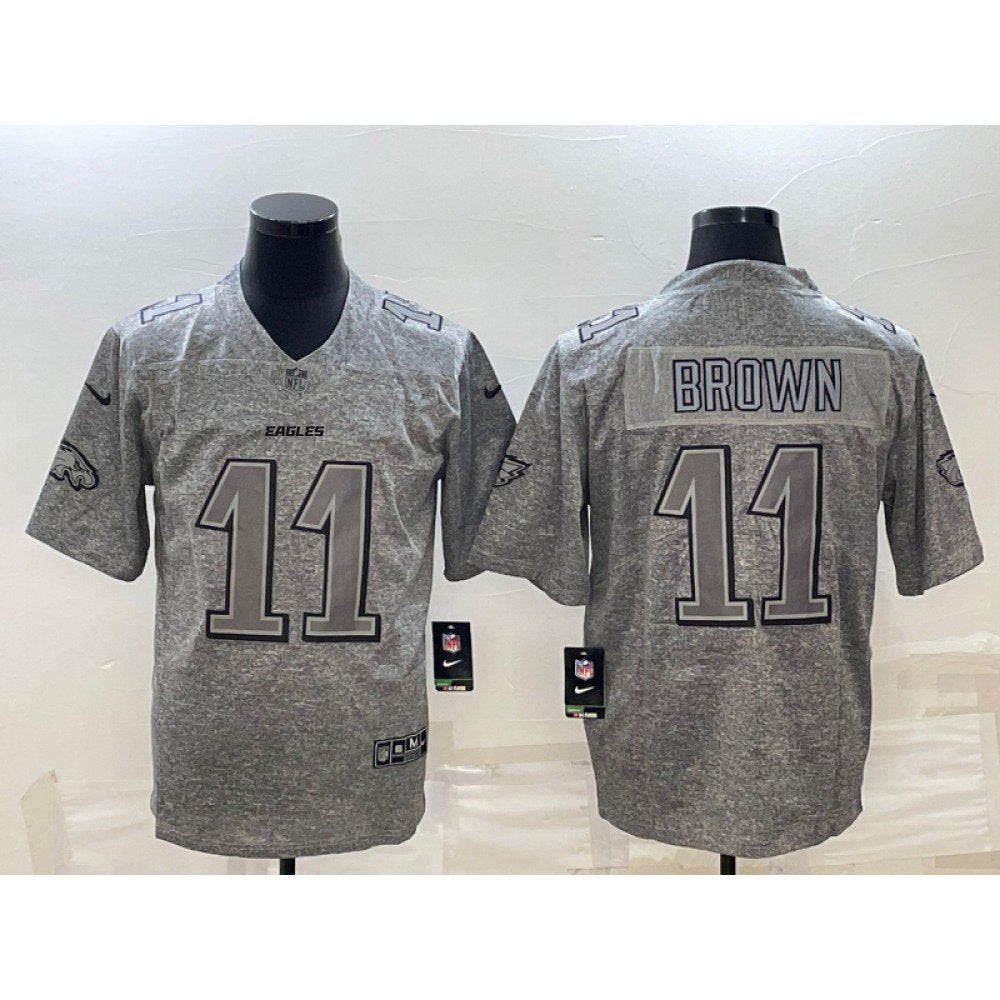 Men's Philadelphia Eagles #11 A. J. Brown Grey Stitched Jersey 