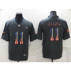 Men's Philadelphia Eagles #11 A. J. Brown Grey Salute To Service USA Flag Stitched Jersey 