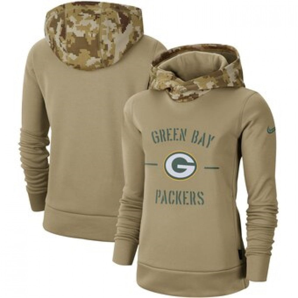 Women's Green Bay Packers Khaki 2019 Salute to Service Therma Pullover Hoodie(Run Small) 