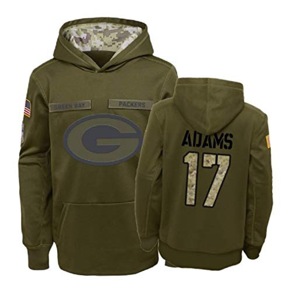Men's Green Bay Packers #17 Davante Adams 2019 Olive Salute To Service Sideline Therma Performance Pullover Hoodie 