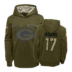 Men's Green Bay Packers #17 Davante Adams 2019 Olive Salute To Service Sideline Therma Performance Pullover Hoodie 