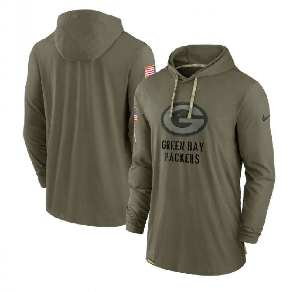 Men's Green Bay Packers 2022 Olive Salute to Service Tonal Pullover Hoodie 